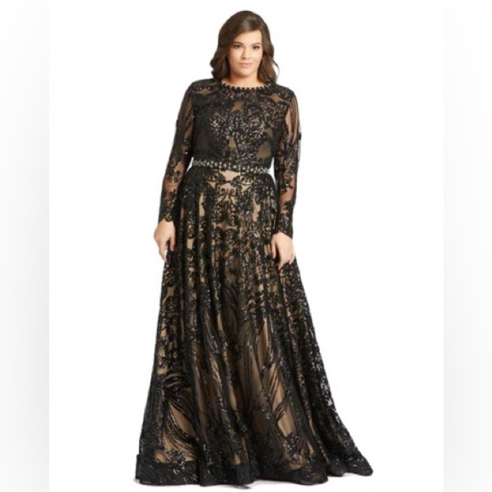 Mac Duggal Plus Size Long Sleeve Gown